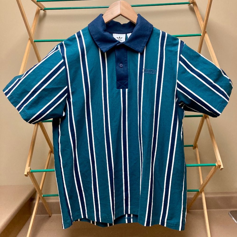 adidas ORIGINALS MEN'S STRIPED POLO SHIRT (Large)